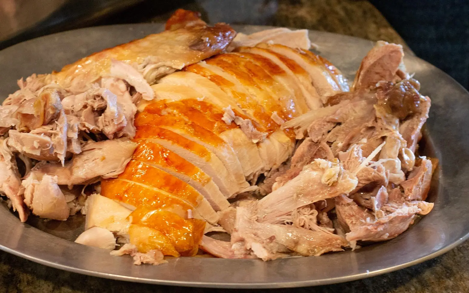 Turkey, platter and sliced